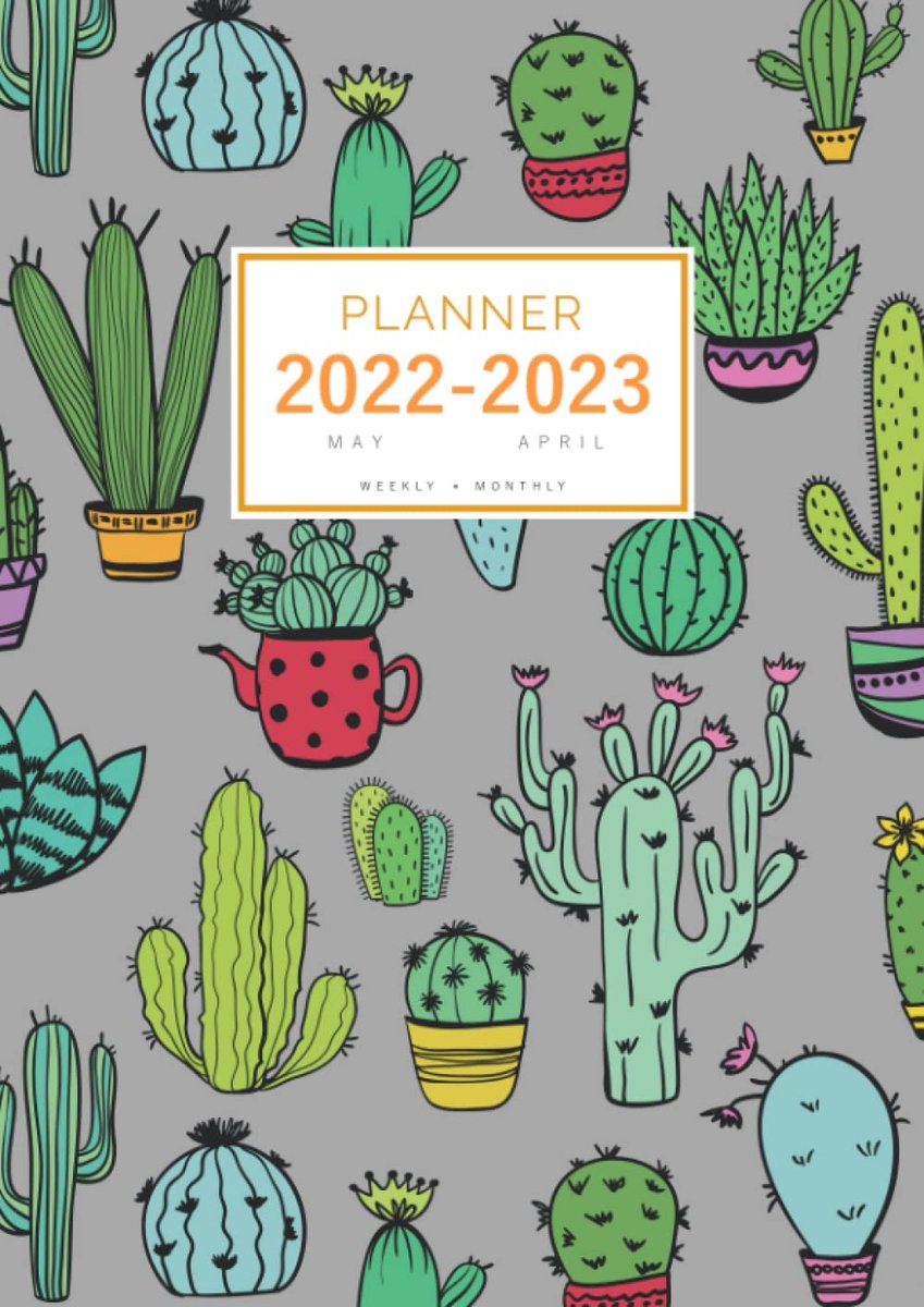 SnelShoppen - Planner 2022-2023 A4 - Week- en Maand Organizer - Cactus en Succulent Design - Grijs - Ideaal voor School, Werk en Persoonlijke Planning