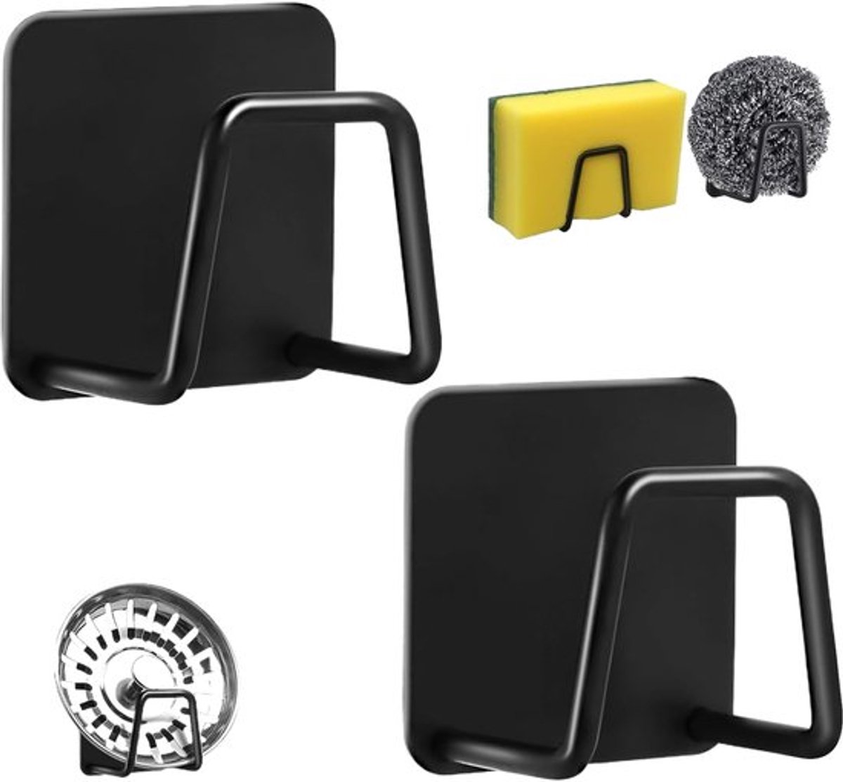 Sponshouder 2 Stuks - Antislip Houder - Roestvrij Staal - Zuignap - Keukenaccessoire - U-vormig Ontwerp