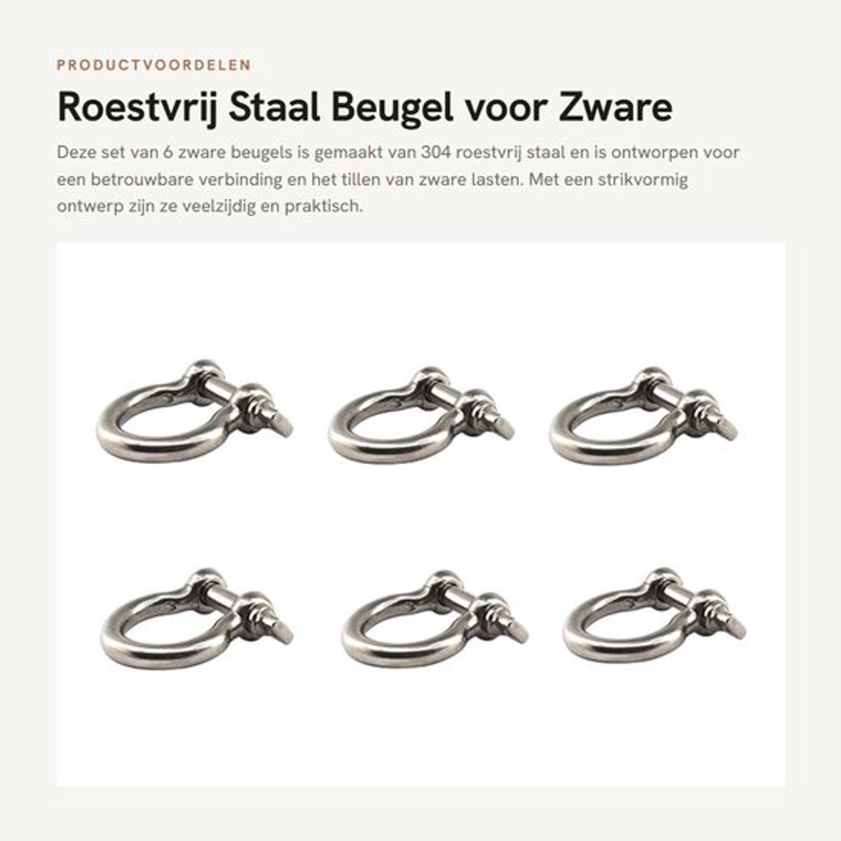 Hefklem Zware Belasting - M10 - 304 Roestvrij Staal - Strikvormig/Europese Vorm - 6 Stuks - Duurzaam en Corrosiebestendig - Haak