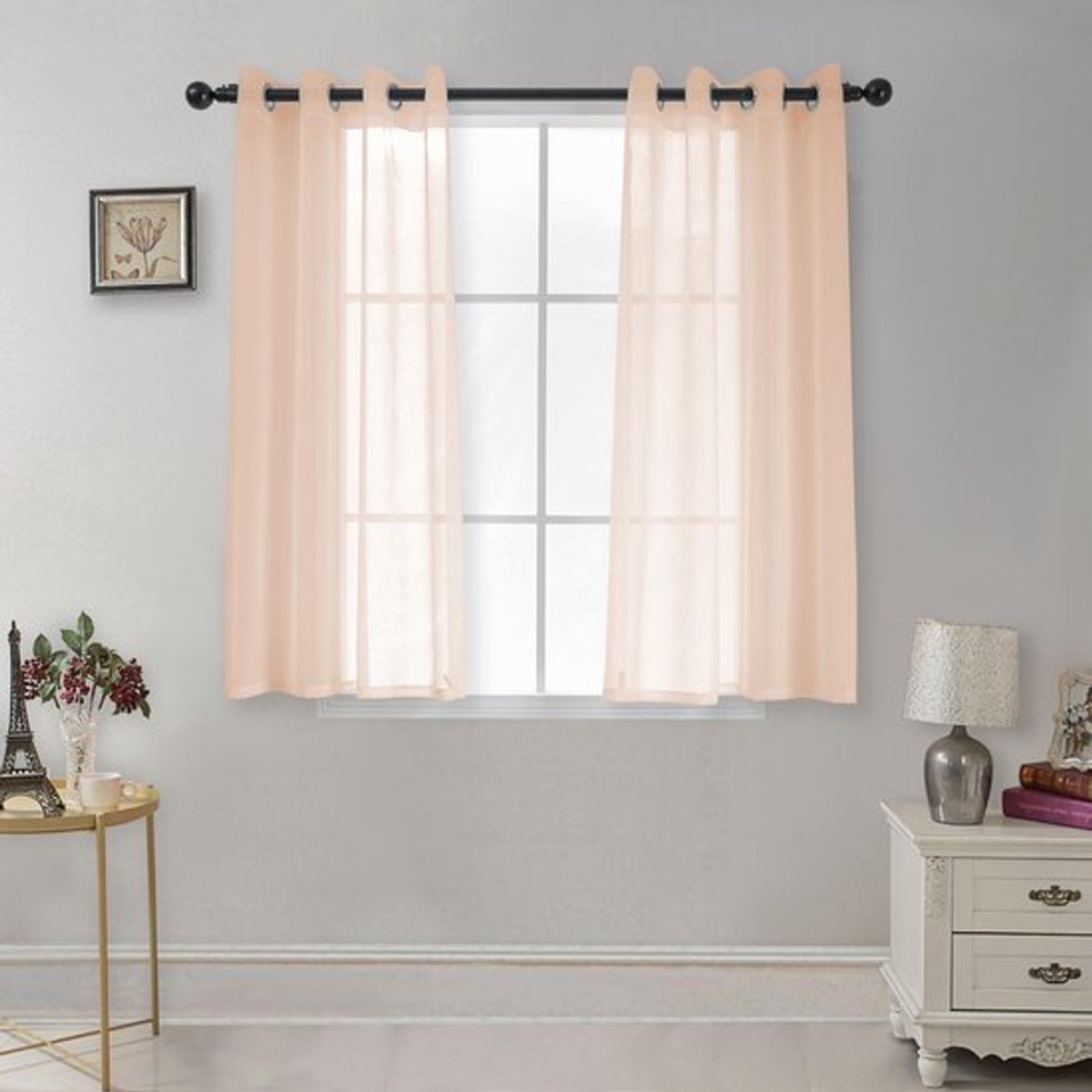 Gordijnen met ringen - Doorschijnend - Set van 2 - H 160 x B 140 cm - Onderhoudsvriendelijk - 100% polyester - Raamdecoratie