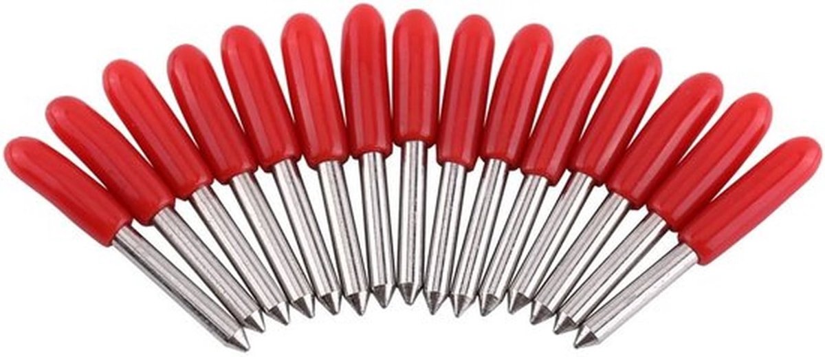 Snijmes 45° - Snijbladen - Snijplotterblad - Gecementeerd Carbide - Hoge Hardheid - Set van 15 met Rode Dop