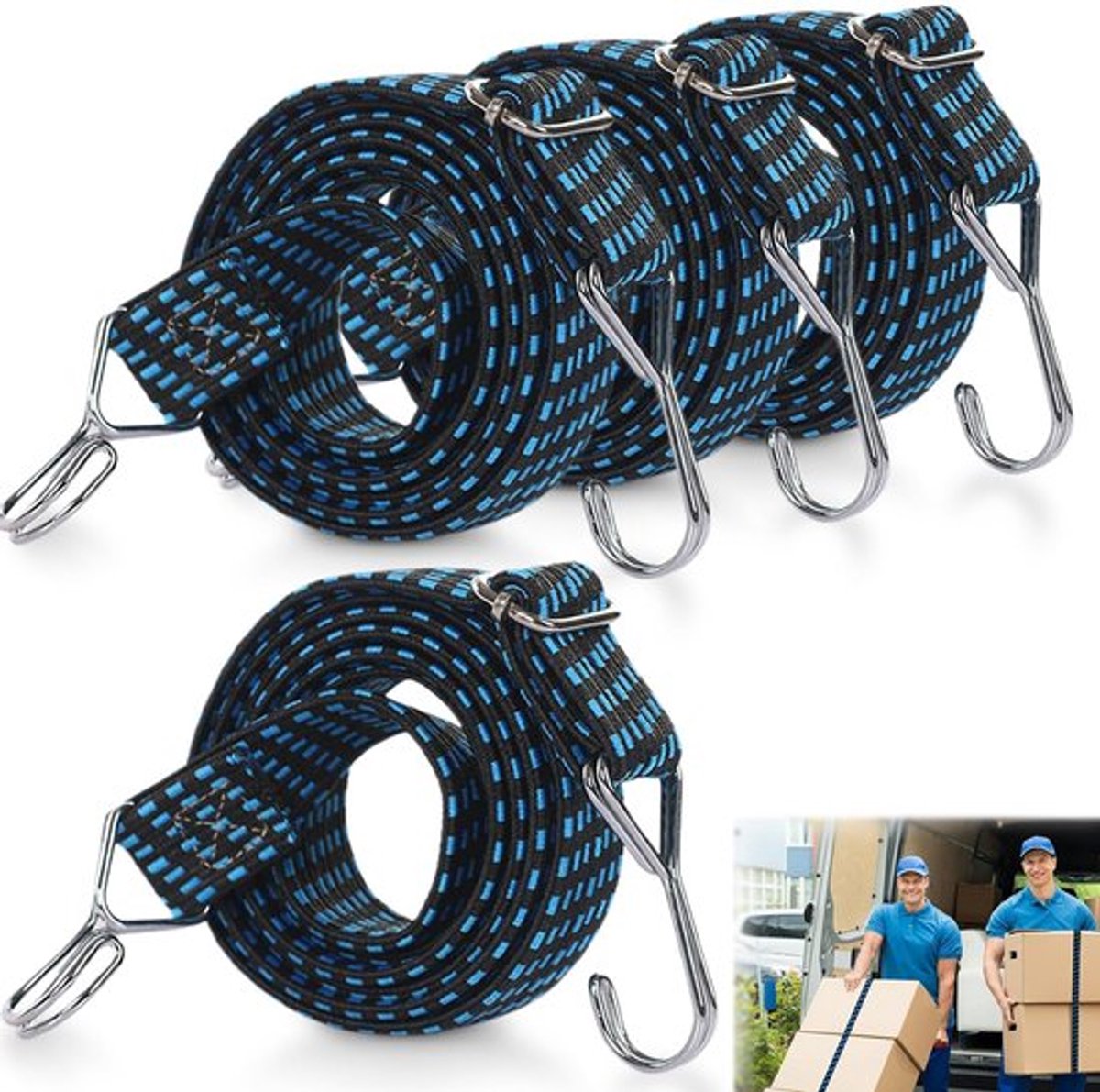 Spanrubber 4 Stuks - Verstelbaar - Rubberbanden met Haken - Bagagespanner - Steekwagen - Universeel Inzetbaar - 1 m Lengte, 3 cm Breed - Spanband