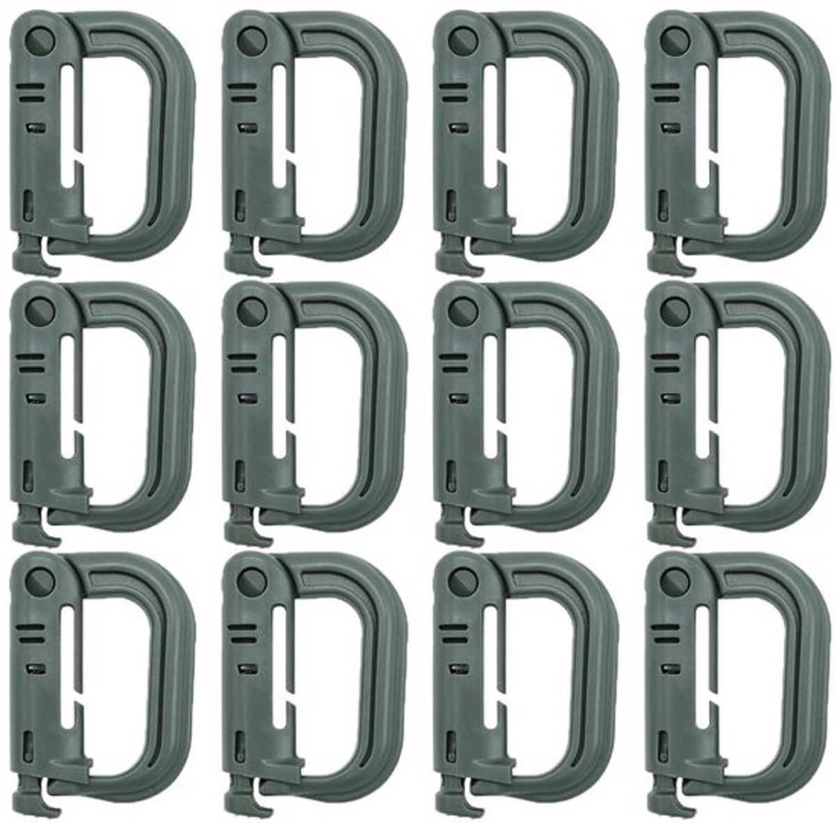 Karabijnhaak D-vorm 12 Stuks - Kunststof - Molle-accessoires - Sleutelhanger - Lichtgewicht - Tot 10 kg Draagvermogen - Cliphaak