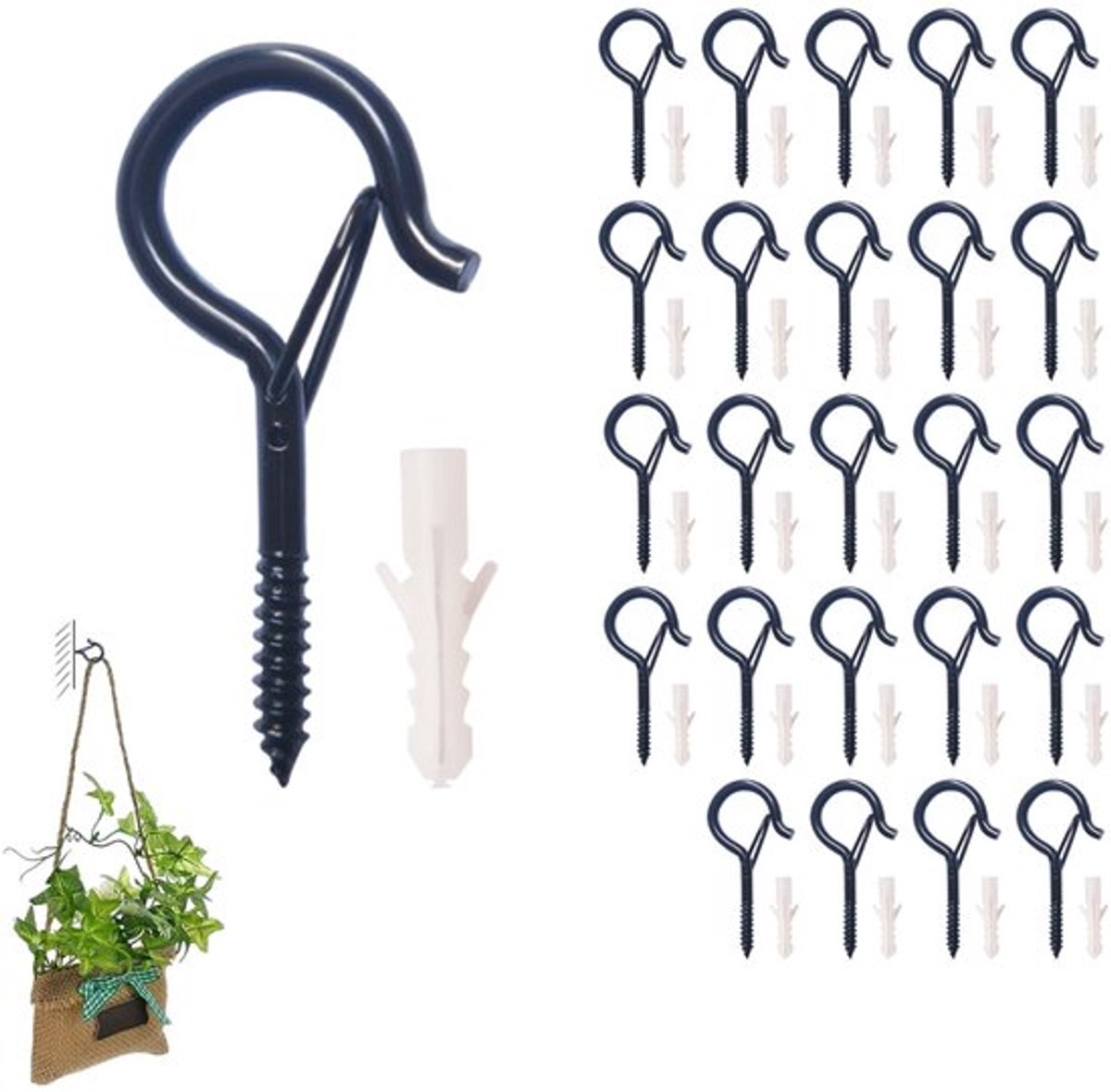 Plafondhaken Set van 25 - Sterke Schroefhaken 6,5 cm - Multifunctionele Haken voor Planten - Roestbestendige Draadhaken - Handige Ophangoplossing - Haak