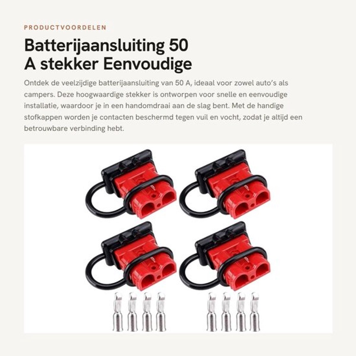 Batterijaansluiting - 50 A stekker - Eenvoudige installatie - Rood - Snelaansluiting - Stofkap - Geschikt voor auto en camper - T428 model