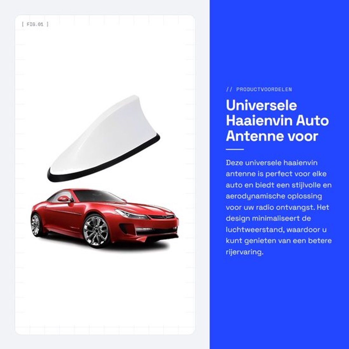 Dakantenne Universeel - Haaienvin Antenne - AM/FM Radio - Aerodynamisch Ontwerp - 17x7x6 cm - Luxe Afwerking - Autoantenne