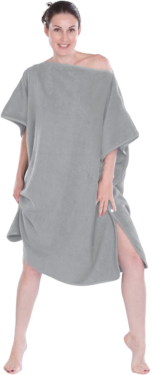 SnelShoppen - Hesørd Poncho-badhanddoek voor Volwassenen, Dames en Heren, 100% Katoen, Absorberend, Zacht, Grijs, Ideaal voor Surf, Zwemmen, Thuis en