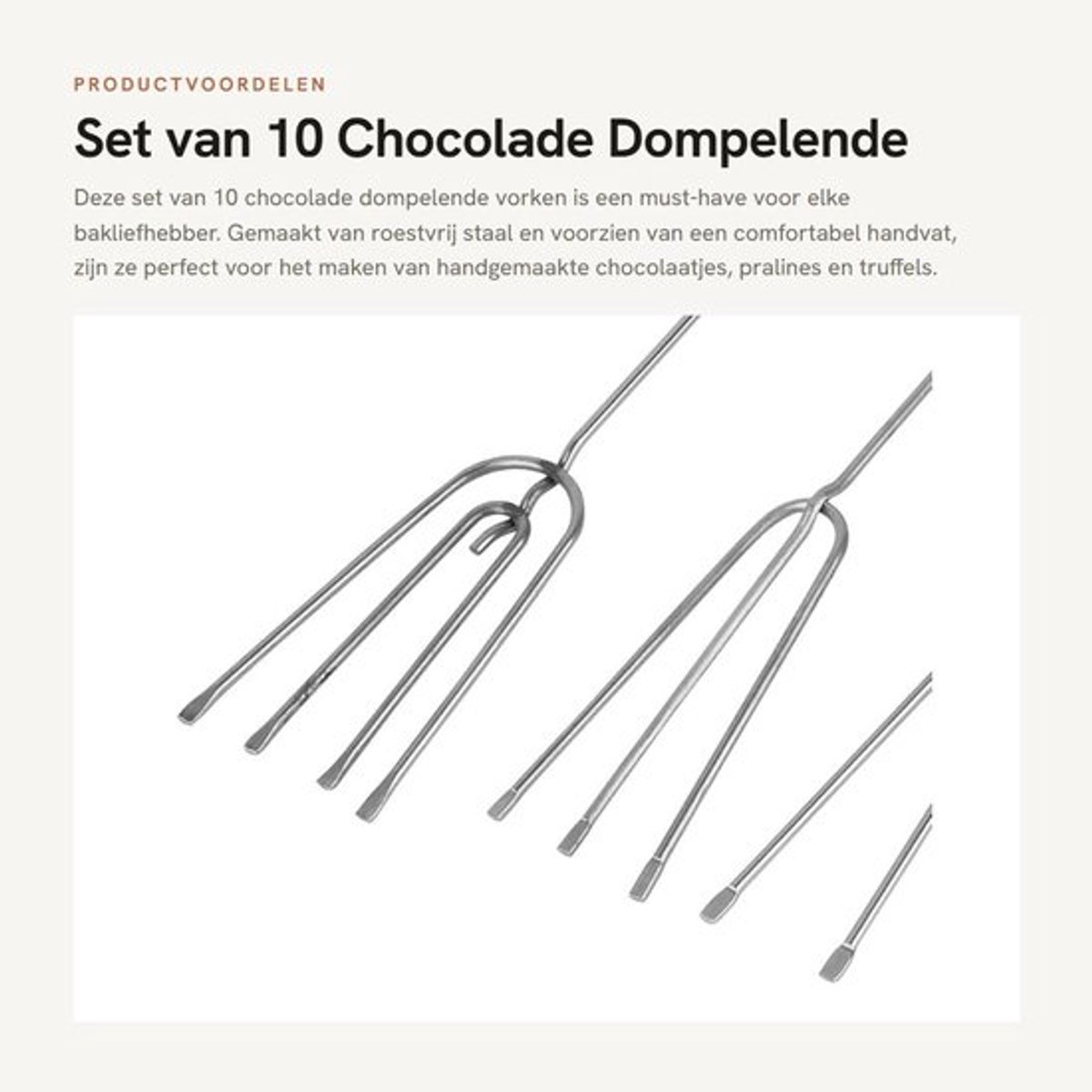 Dompelende Vork Set van 10 - Chocoladevormen - Duurzaam Roestvrij Staal - Handgemaakte Chocolaatjes - Hulpaccessoires - Hoge Temperatuurbestendigheid - Chocoladevork