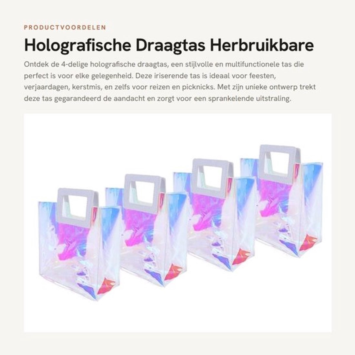 Draagtas Holografisch - Doorzichtige Tas - Herbruikbare Shopper - PVC Handtas - Stevig en Duurzaam - Perfect voor Reizen - Shoppertas