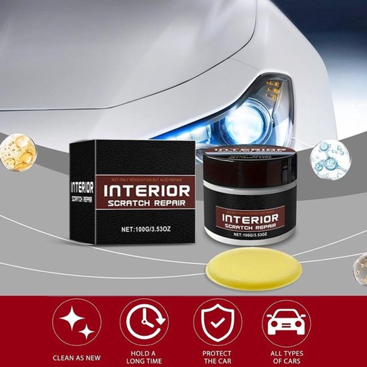 SnelShoppen - Scratch Removal Kit voor Auto, Dashboard Renovator, Krassen Herstelset voor Interieur, 100g, Diepe Krassen Verwijderaar, Eenvoudig in Ge