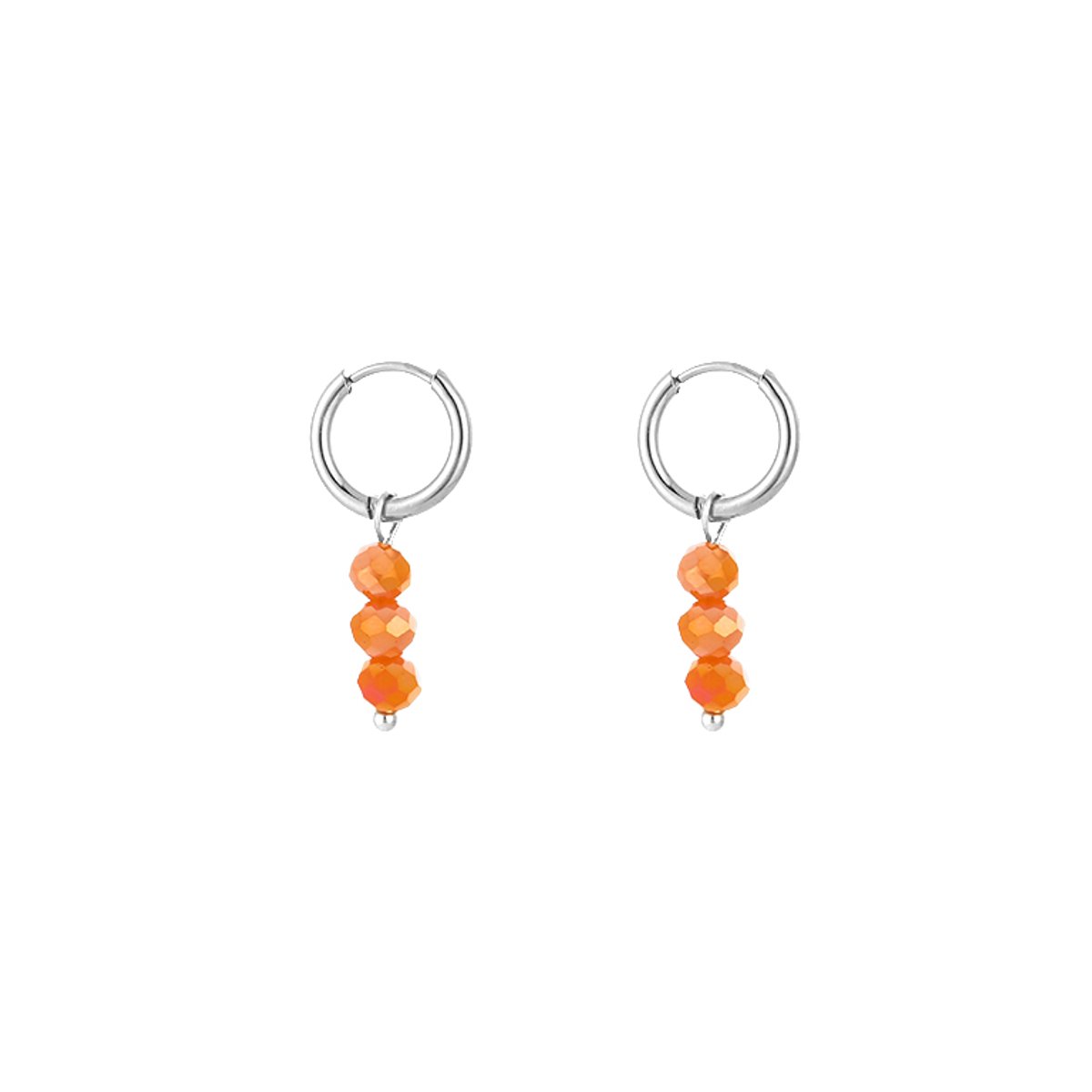 Stainless Steel Faceted Bead Drop Huggie Hoops – Luxe Kraal Hanger Oorringen – RVS - Zilver