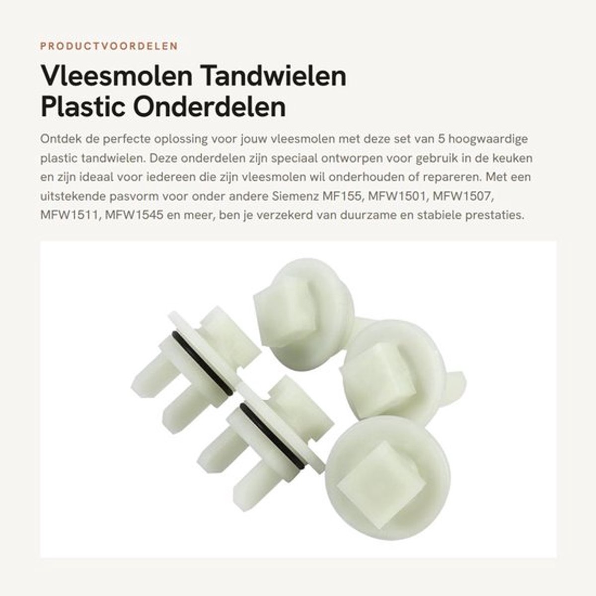 Vleesmolen Tandwielen - 5 Stuks - Kunststof Onderdelen - Geschikt voor Siemenz MF155/MFW1501/MFW1507 - Stevig en Stabiel - 1,6 cm Formaat - Gehaktmolen Onderdelen