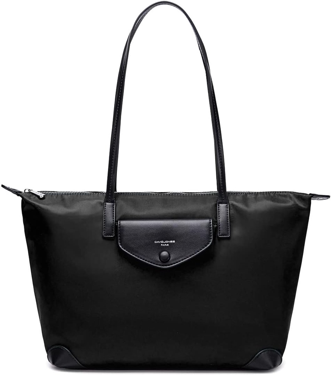 SnelShoppen - Dames Grote Handtas - Glad Nylon Shopper - Schoudertas - Ruime Tas voor Winkelen - Elegante Mode voor Werk, Stadsreizen, Casual, Zwart,