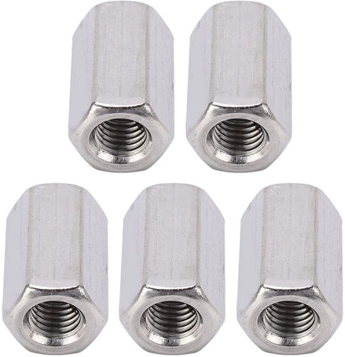 Koppelingsmoer M10 x 1,5 - Zeskantige Moer - 304 Roestvrij Staal - 30mm Lengte - 5 Stuks - Duurzaam en Stevig