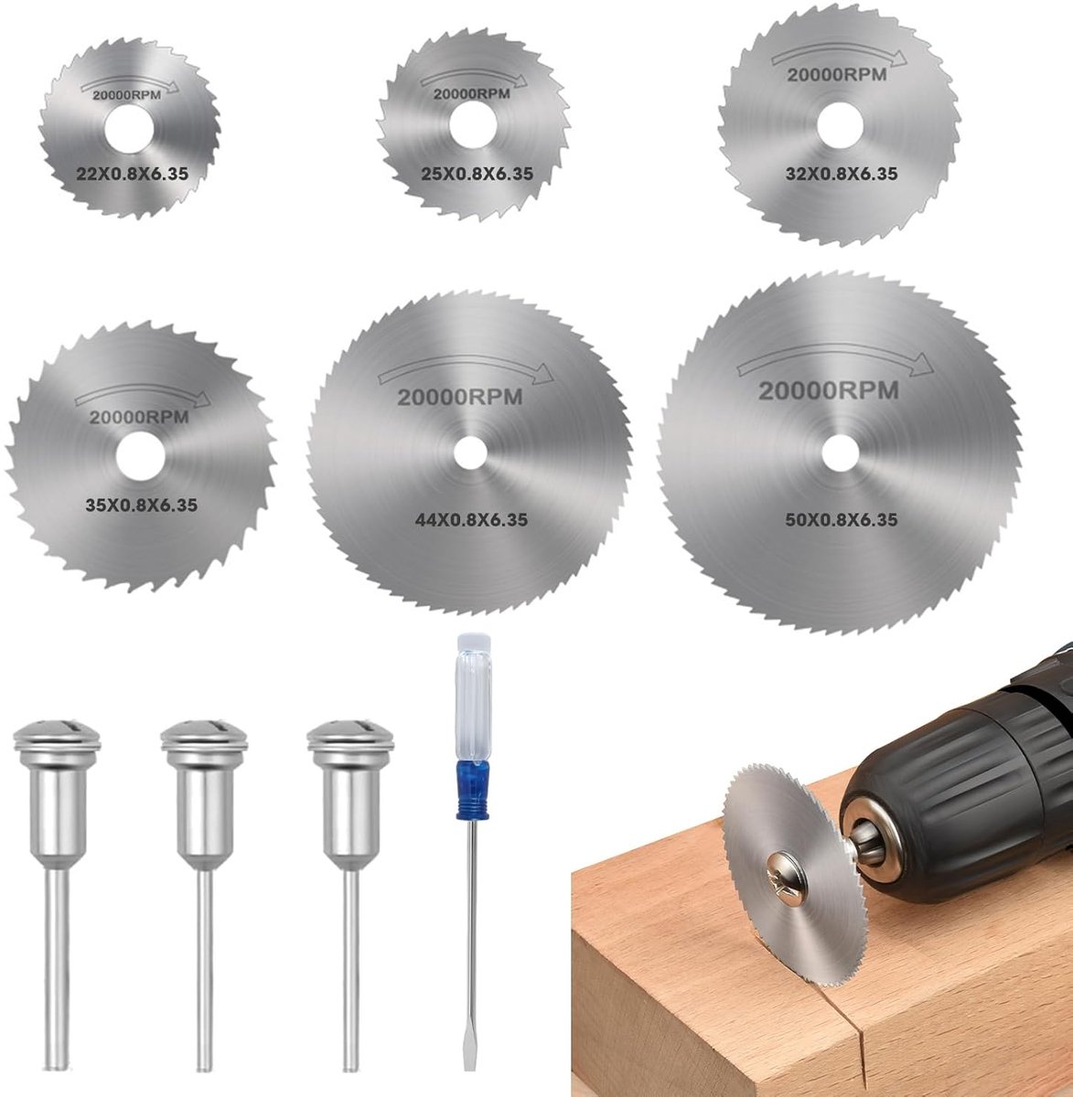 SnelShoppen - HSS Cirkelzaagblad Set met 6 Snijdiskanten, 3 Spindels en Schroevendraaier voor Multifunctionele Rotatietools - Voor Hout, Plastic en Me