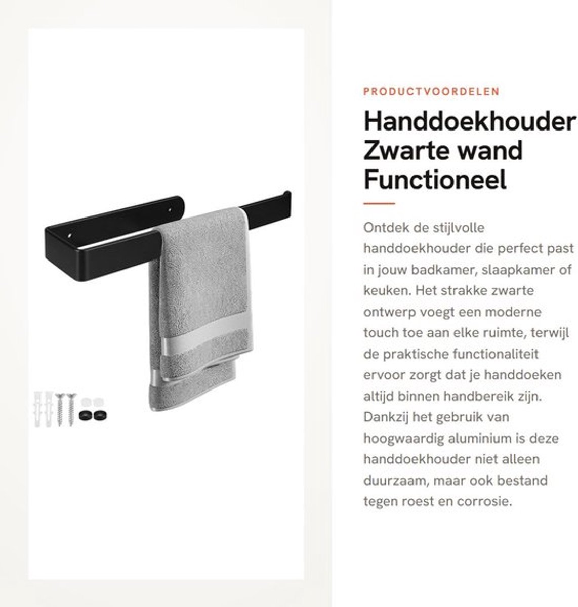 Handdoekhouder zwart - Wandbeugel - Aluminium - Corrosiebestendig - Draagvermogen - Geschikt voor badkamer/keuken - Handdoekrek