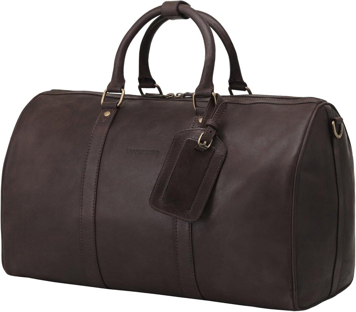 SnelShoppen - DRAKENSBERG Leather Weekender 'James' 45 cm - Compact Reis- en Sporttas, Handbagage voor Vrouwen en Mannen, 25L - Donkerbruin, Vintage D