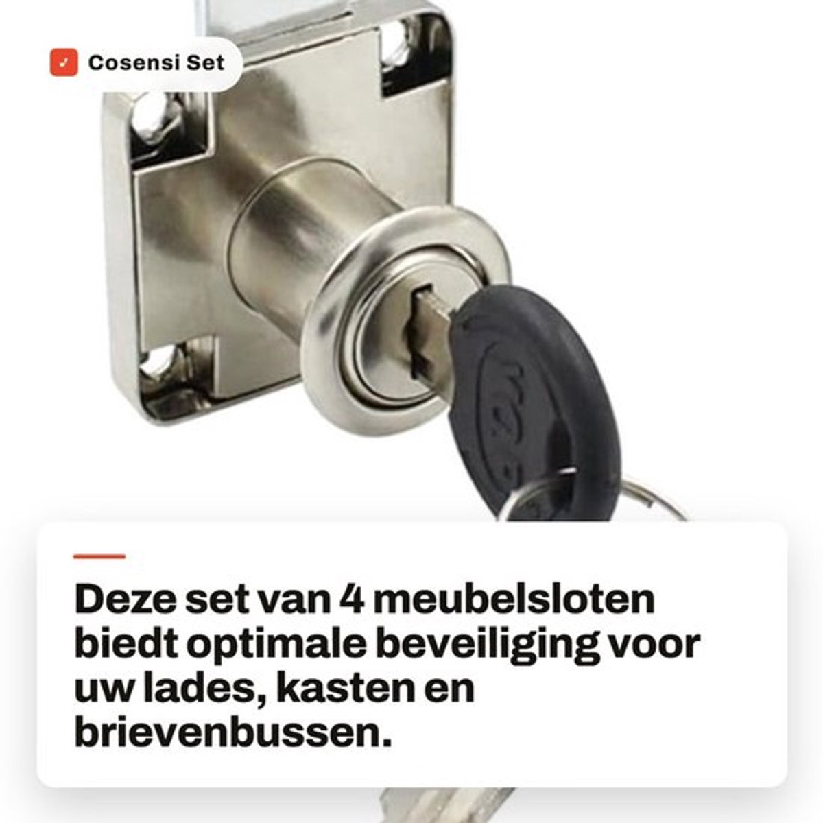 Meubelslot Zinklegering - Set van 4 - Sleutels - Beveiligingsslot - Voor Laden/Kasten - Duurzaam en Schokbestendig - Kastslot