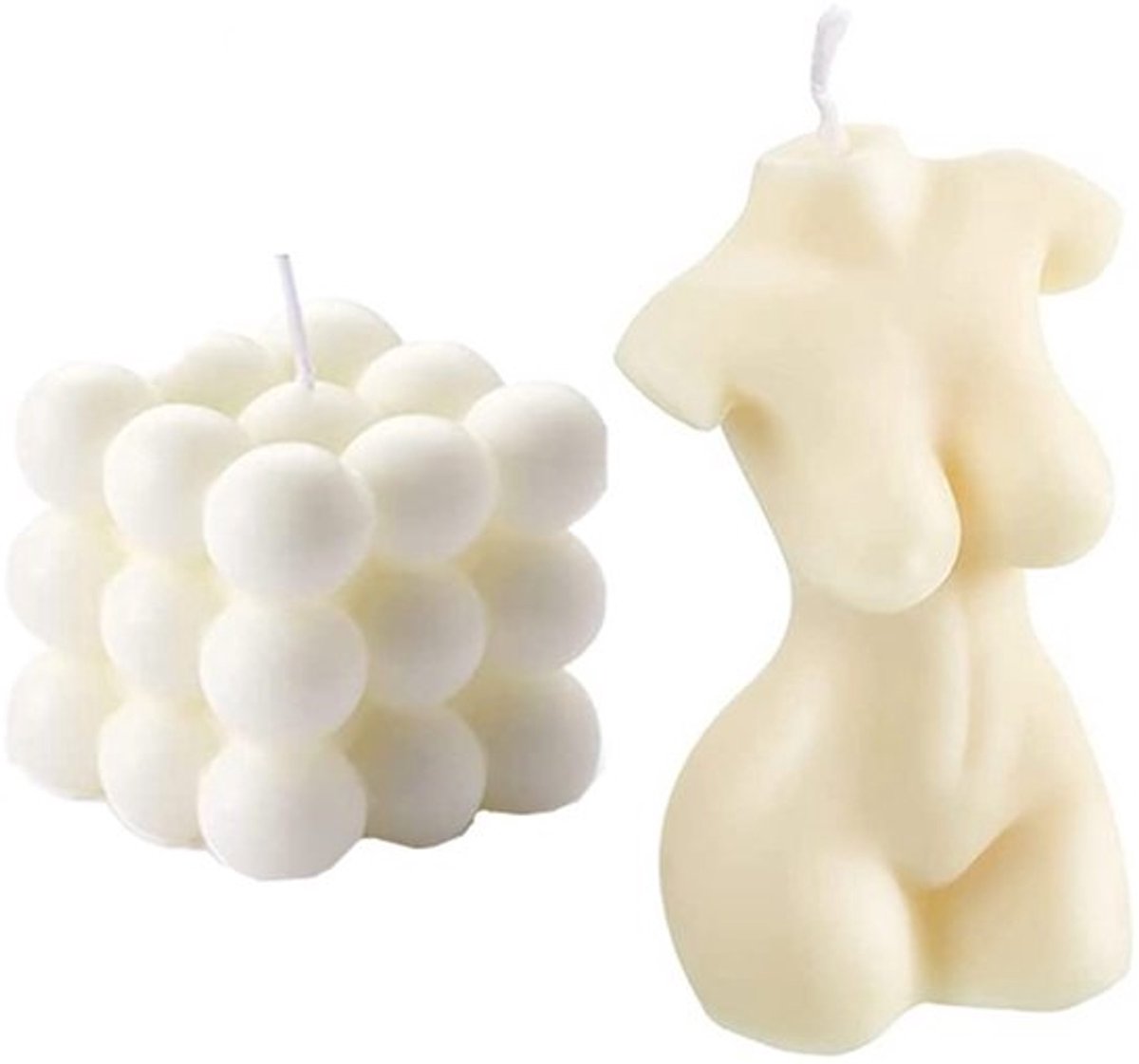 Geurkaars Set van 2 - Vrouwelijk Lichaam/Vormgevormd - Bubble Cube - Soja/Wax - Esthetische Woondecoratie - Brandtijd 3 Uur - Decoratieve Kaarsen