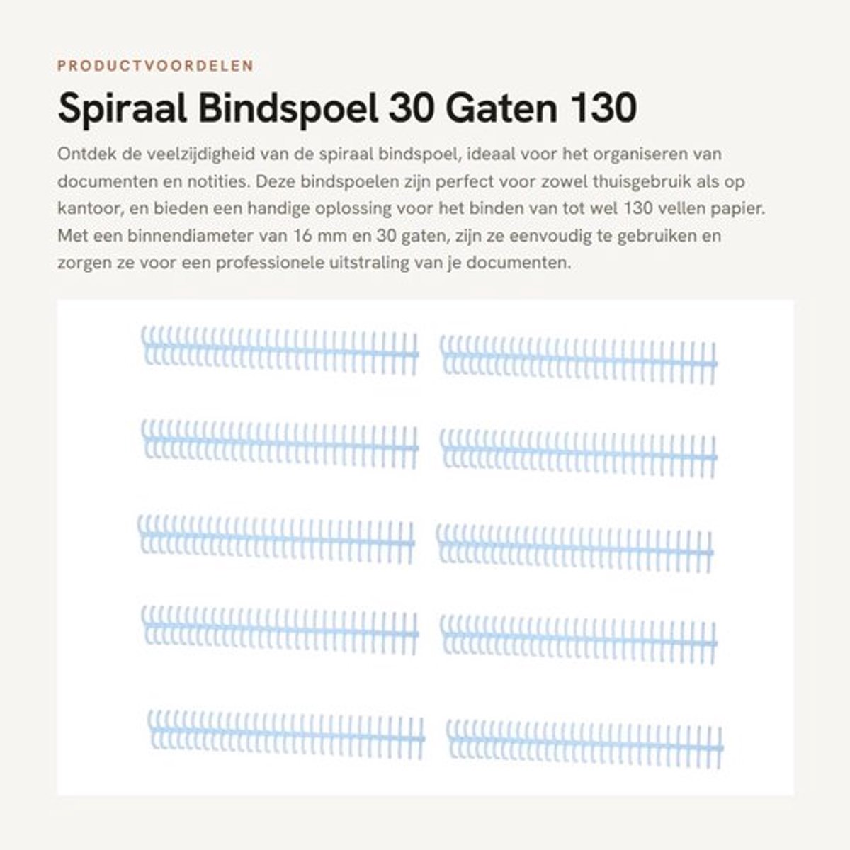 Bindspoel 10 Stuks - Spiraalvormige Bindspoel - 30 Gaten - 16 mm Binnendiameter - 130 Vel Capaciteit - Plastic Stekels - Bindring
