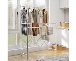 HAUSS SPOLE Droogtoren – Verstelbare Stangen 150 x 103 x 197 cm – Roestvrij Staal – Zilver – Inklapbaar Vrijstaand Droogrek Op Wielen