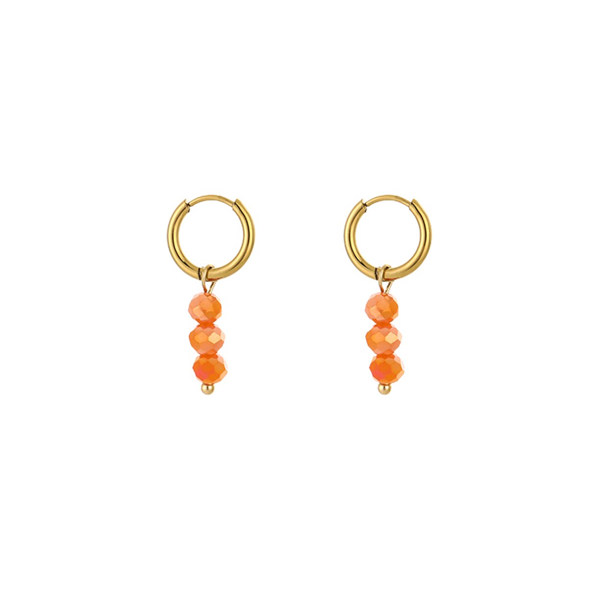 Stainless Steel Faceted Bead Drop Huggie Hoops – Luxe Kraal Hanger Oorringen – RVS - Goud