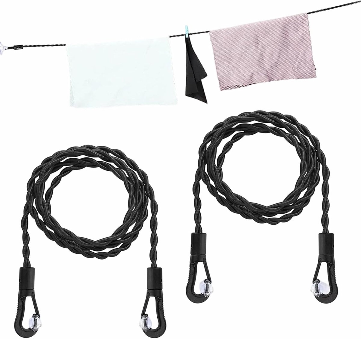 2 stuks waslijn, draagbare reiskledinglijn met haken en zuignappen, intrekbare elastische reiswaslijn voor camping - ShopVlot