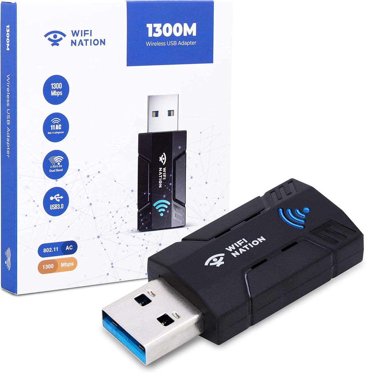 SnelShoppen - WiFi Dongle 1300Mbps WiFi Adapter Dual Band Mini USB 3.0 802.11ac voor PC Laptop Windows MacOS & Linux