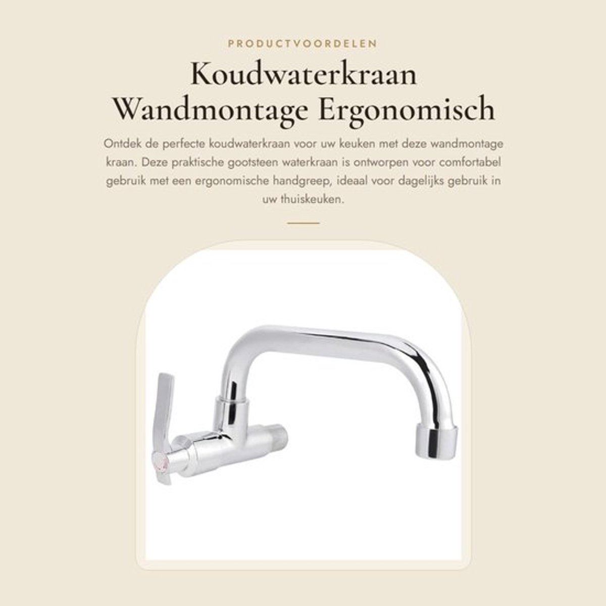 Koudwaterkraan Hoogwaardige constructie - Wandmontage - Ergonomische handgreep - Corrosiebestendig - 360 graden rotatie - Duurzaam messing lichaam - Keukenkranen