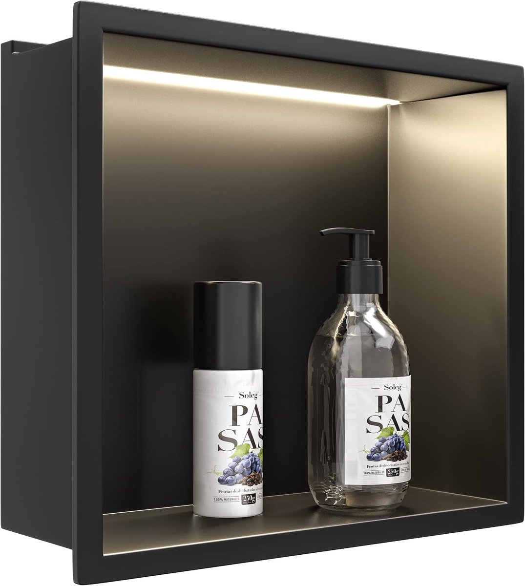 SnelShoppen - Wand Niche Douche Rvs met LED Strip Verlichting 30cm x 30cm, Waterdicht, Geen Tegels Nodig, Badkameropslag, Eenvoudig te Installeren, Ma