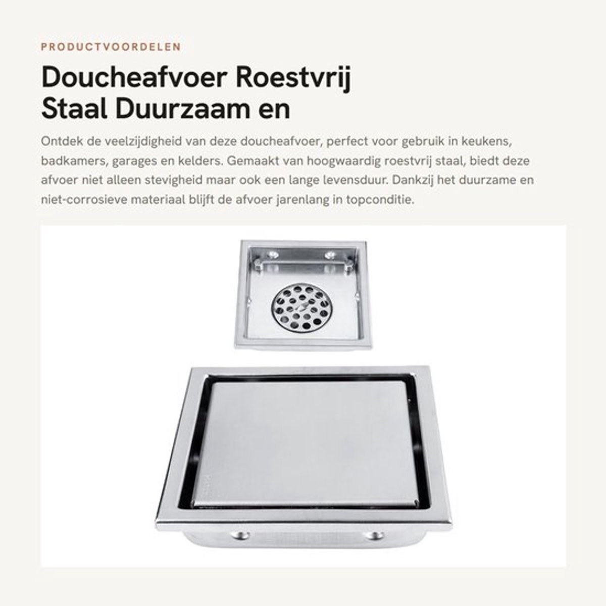 Doucheafvoer Duurzaam - Roestvrij Staal - Afneembare Bovenklep - Snelle Waterafvoer - Geschikt voor Keuken/Badkamer - 4,3 x 4,3 Inch - Vloerafvoer