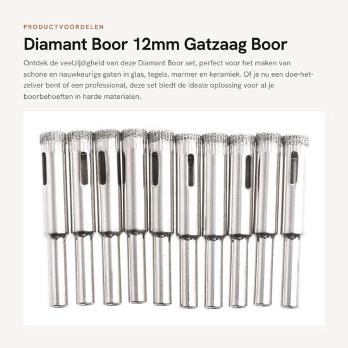 Diamant Boor - 12mm Gatzaag Boor Gereedschap Set - Geschikt voor Glas en Tegel - Koolstofstaal - Holle Core Boor voor Marmer en Keramiek