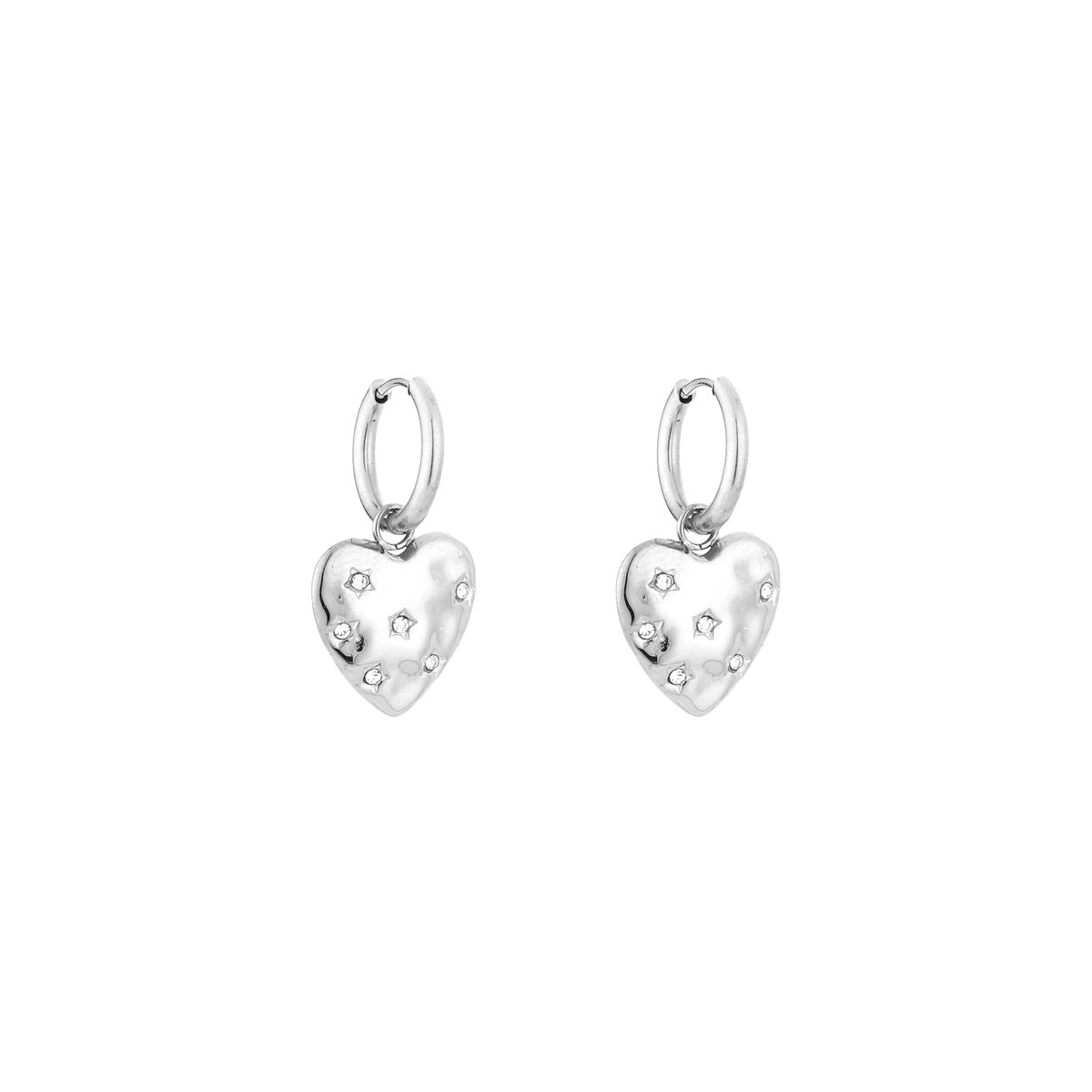 Stainless Steel CZ Sparkle Heart Charm Hoops – Luxe Hartjes Oorringen met Zirkonia – RVS - Zilver