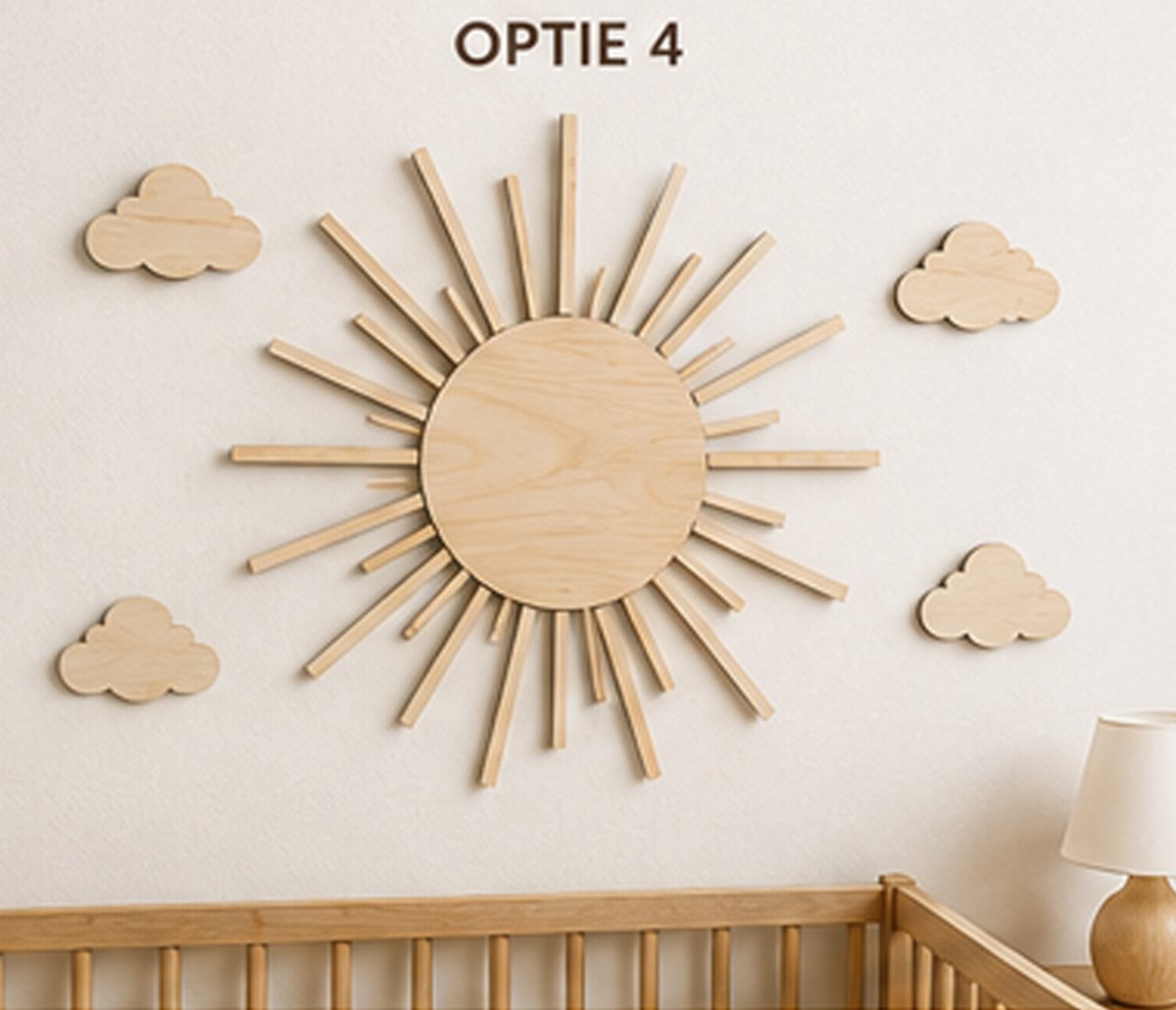 MODEL 04 – HOUTEN ZON MET FIJNE ZONNESTRALEN | BOHO MUURDECORATIE | 40 x 40 CM/ kinderkamer/babykamer/ baby