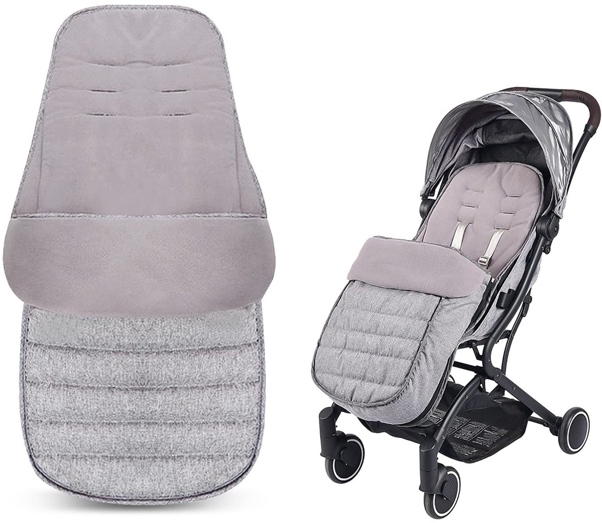 SnelShoppen - Universele premium kinderwagen voetenzak waterdicht winddicht Cosy Toes fleece voering grijs voor kinderwagen buggy perfect voor buiteng