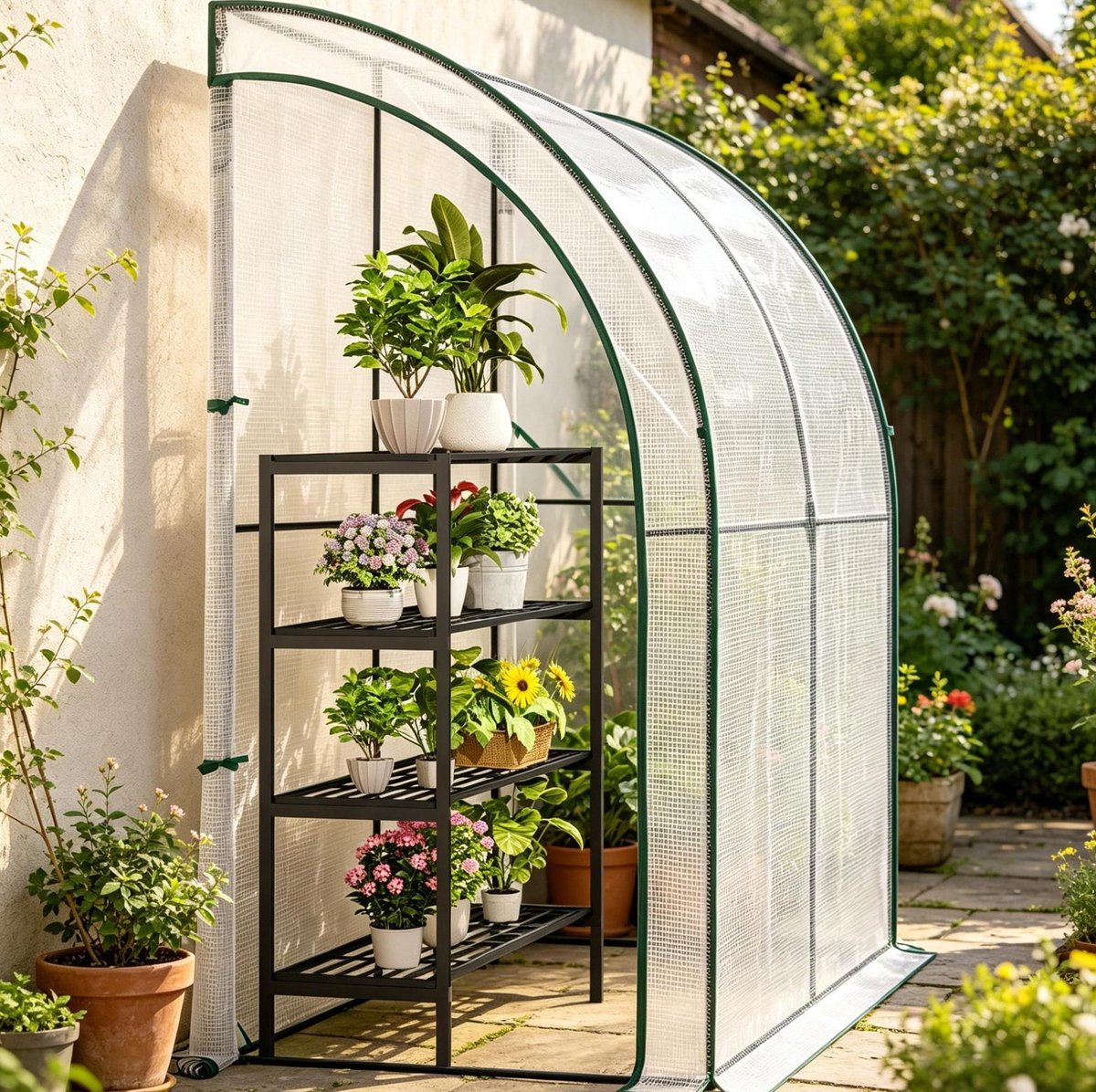 STILVORA Muurkas - Ruime 200 x 100 x 210 Cm - Stalen Frame - Wit - Voor Plantenbescherming En Kweek Naast Huis Of Schutting