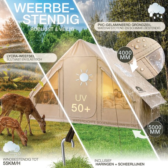 ELONEO Opblaasbare Glampingtent - Campingtent met Luchtframe - 200 cm Stahoogte - UV50 van ELONEO — afbeelding 4