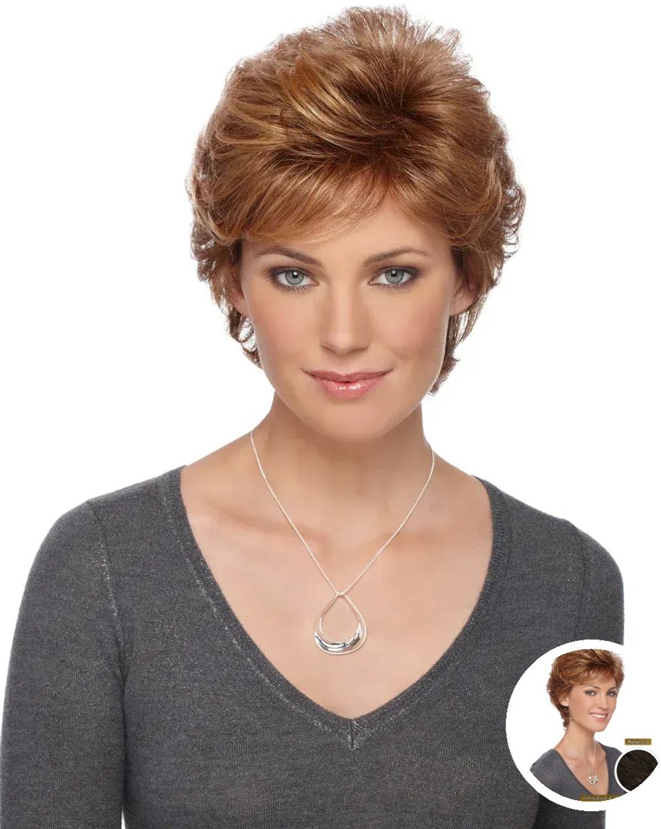 Estetica Designs Rebecca Synthetisch Haarwerk - Pure Stretch Cap Kort, Krullend, Roodbruin R4/8