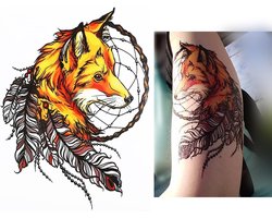 Temporary Tattoo Vos/Dromenvanger (A5 formaat) (Neptattoo - Tijdelijke tatoeage - Nep Fake Tattoos - Water overdraagbare festival sticker henna outfit tattoo - Glitter tattoo - Volwassenen Kinderen Jongen Meisje)