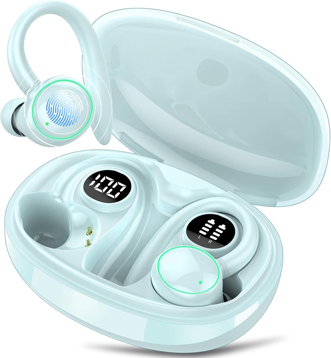 SnelShoppen - Draadloze Bluetooth Sport-Hoofdtelefoon met Diepe Bas, Ruisonderdrukking, 48 Uur Afspeeltijd, LED-Display, Bluetooth 5.3, Ideaal voor Sp