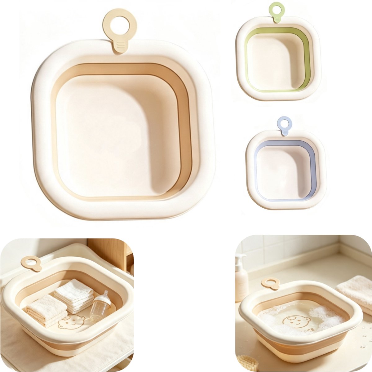 3 stuks wastafel - opvouwbare wastafel - voetenbad - babybad - grote capaciteit - opvouwbaar - op te hangen - draagbaar - huisaccessoires - geschikt voor badkamer, onderweg, reizen (meerkleurig, 32*27,5 cm)