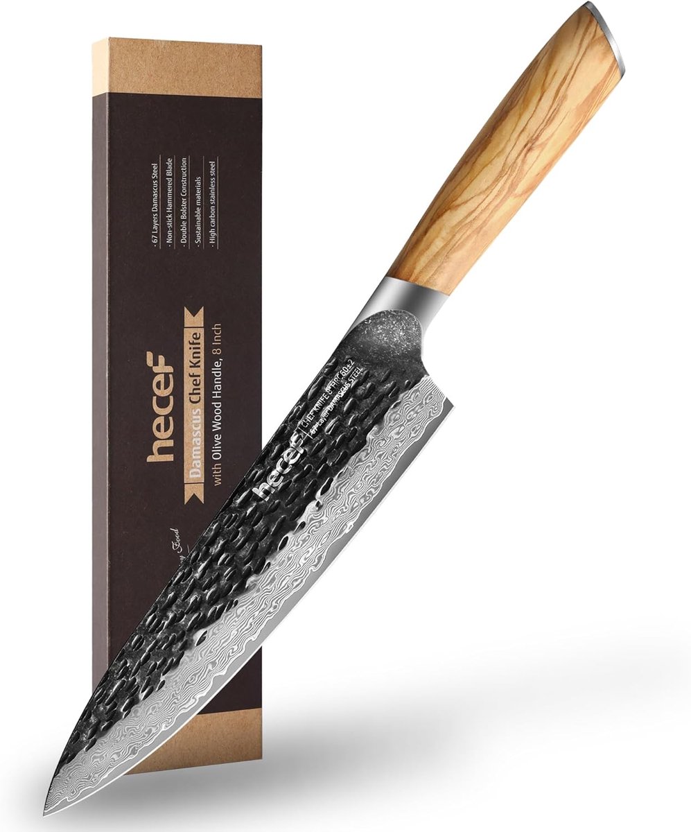 SnelShoppen - Damascus Chef's Knife 20CM - Ultra Scherp Japans Keukenmes - Professioneel Vleesmes van 67 Lagen Damascus Staal - Ideaal voor Koken, BBQ