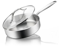BE Living RVS Hapjespan Met Deksel - Ø 24 cm - Keramisch - Inductie Pan - PFAS Vrij Anti Aanbak - Bakpan - Essential Series