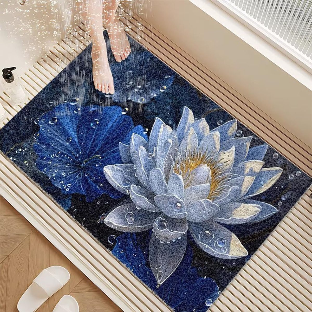 SnelShoppen - Pevfeciy Badmat voor Binnendouche 70 x 70 cm - Antislip Loofah Douchemat - Zachte PVC Badmat met Lotusmotief voor Badkamer en Natte Ruim