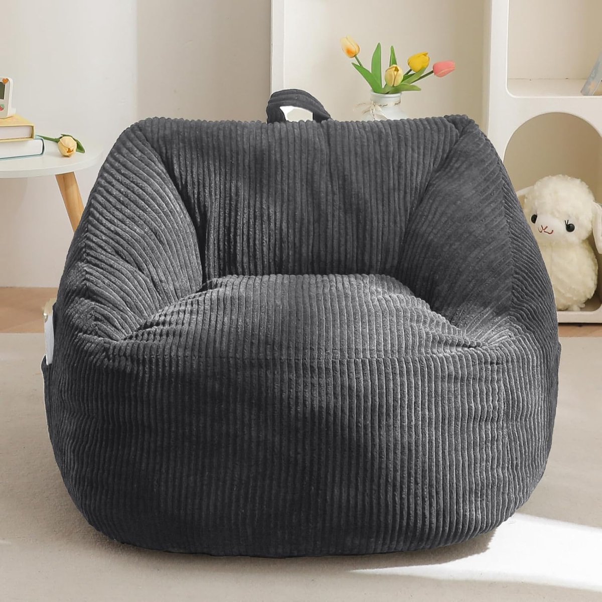 SnelShoppen - MAXYOYO Zitzak voor Kinderen, Corduroy Luie Stoel met Schuimvulling, Handgreep voor Gamen, Lezen en Ontspannen in de Woonkamer, Comforta