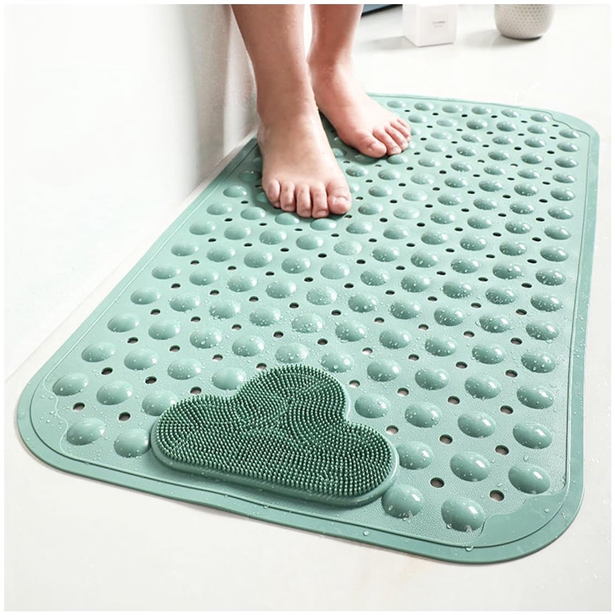 SnelShoppen - Antislip Douchemat 70 x 40 cm - Groene Badmat met Zuignappen - Comfortabele Massage - Machinewasbaar - Veilig voor Badkamer en Douche