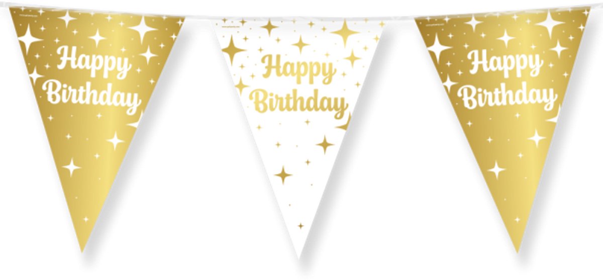 Vlaggenlijn Fancy - Happy birthday - Wit-Goud