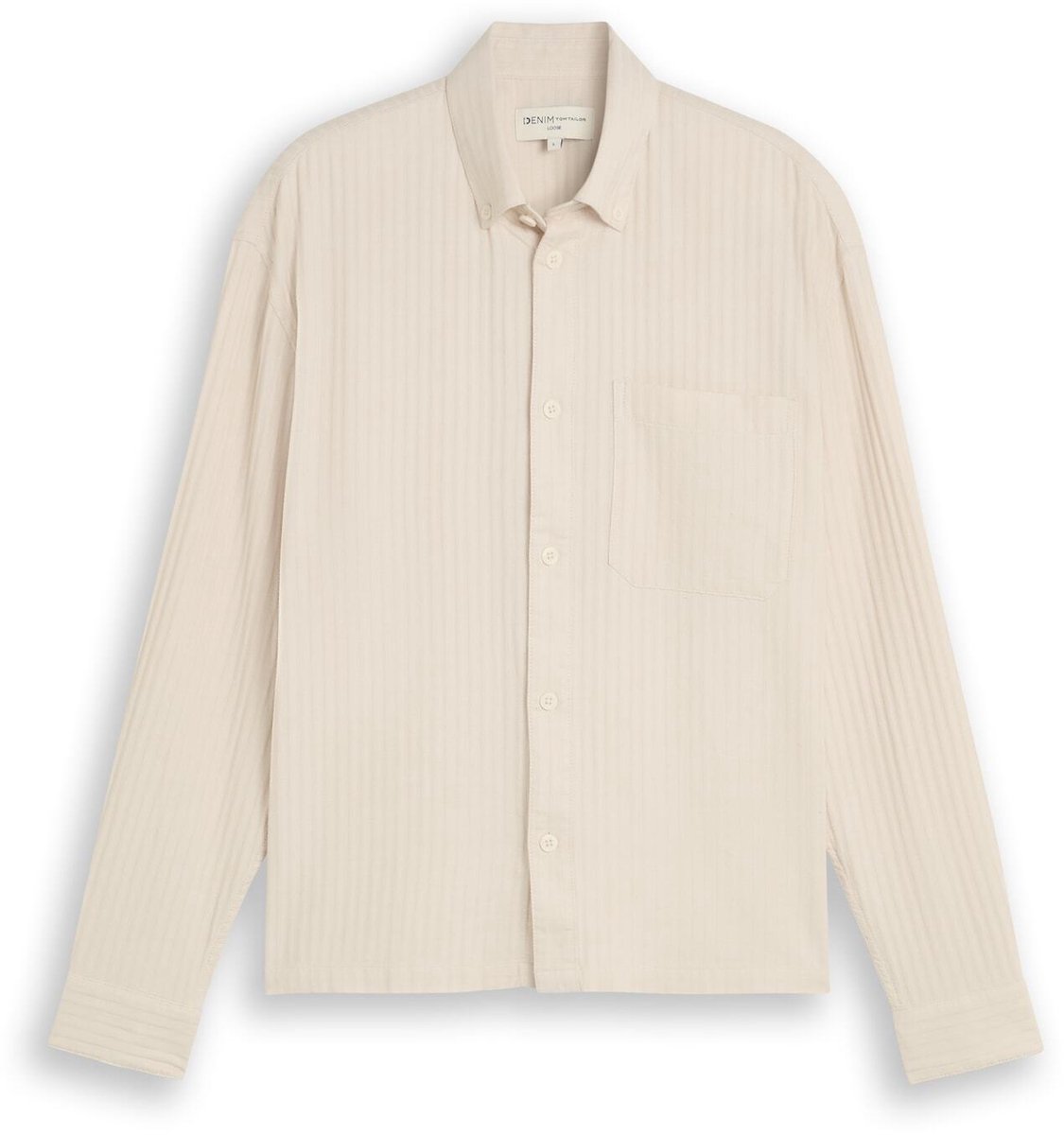 Tom Tailor Denim - Katoenen overhemd met losse pasvorm - Maat XS - off white stripe structure