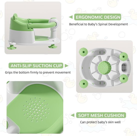 Babybadzitje - Douchezitje baby - Veilig badderen - Antislip zuignappen - 405 cm - Groen — afbeelding 2