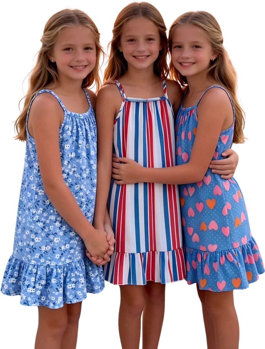 Currero Zomerjurk Meisjes Zomerjurken Kinderen Jurk Meisje Ibiza Stijl Sundress Kinderkleding + 11-12 Jaar Bloemenprint + Strepen 3